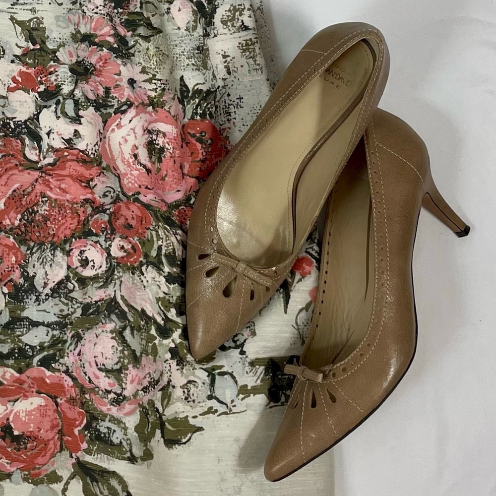 Joan & David Taupe Leather Pumps - Picture 7 of 10